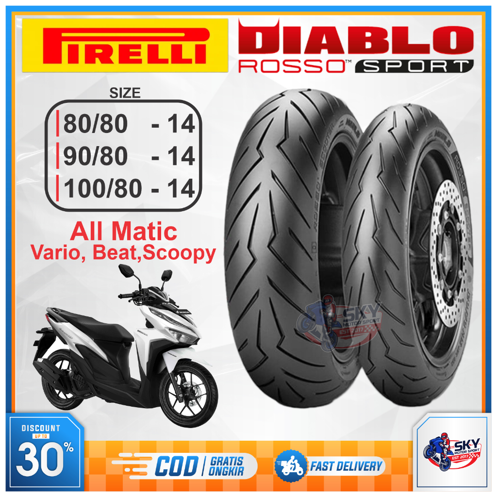 Ban Pirelli Diablo Rosso Ring 14 All Vario Beat Scoopy Mio Tubeless Free Pentil