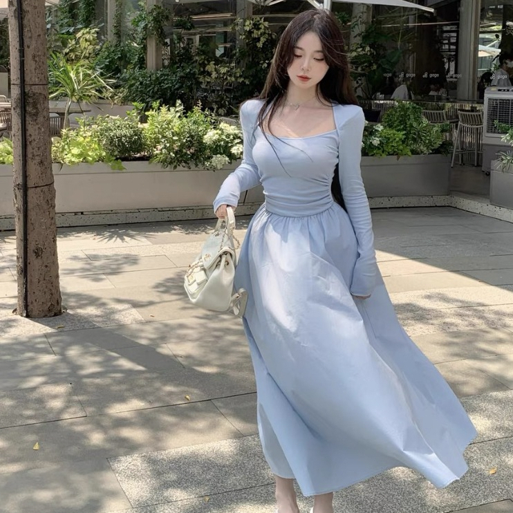 Dress Sky Blue Wanita Biru Gaun Vintage Dress Vintage Belanda Gaun Pestagaun Pesta Mewah Import Dres