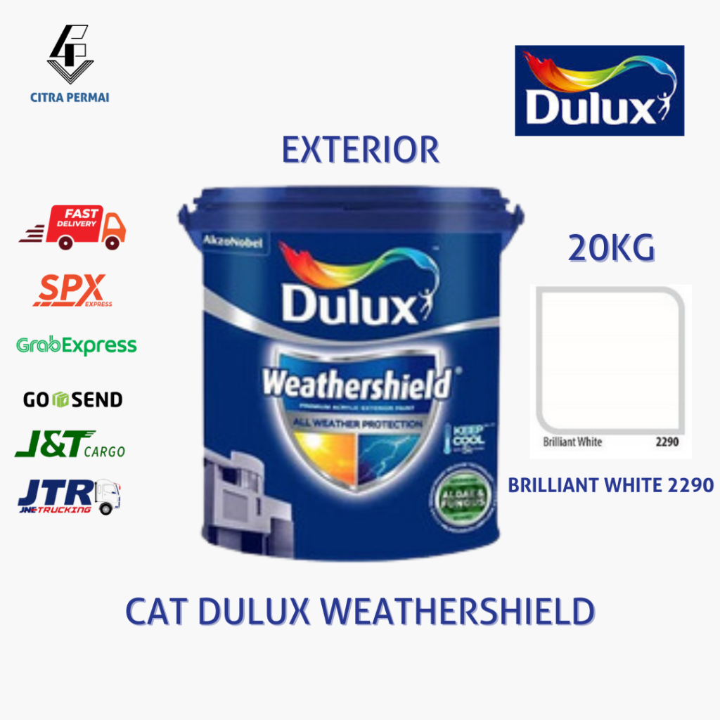 CAT DINDING DULUX WEATHERSHIELD BRILLIANT WHITE DS 2290M 20KG (READY MIXED) / CAT TEMBOK PUTIH EXTER