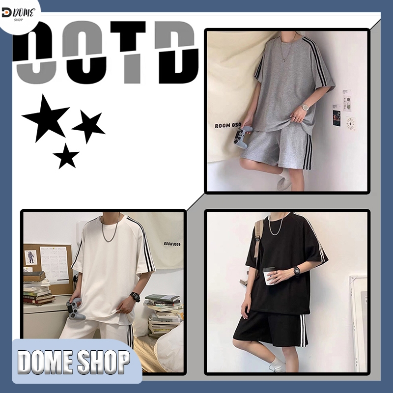 Setelan celana pendek musim panas pria pakaian olahraga kasual Baju one set Kaos round neck & celana