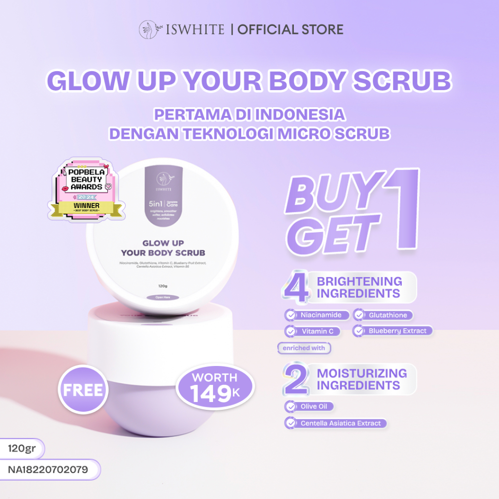 [GET 2 PCS BODY SCRUB] ISWHITE Double Glow Up Your Body Scrub Package  - Masker Scrub Badan - Bright