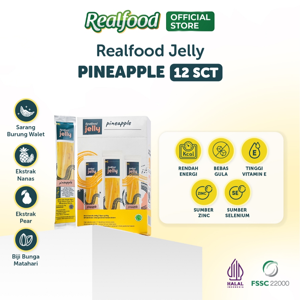 

Realfood Jelly Pineapple Sarang Burung Walet dengan Ekstrak Nanas, Biji Anggur dan Biji Bunga Matahari