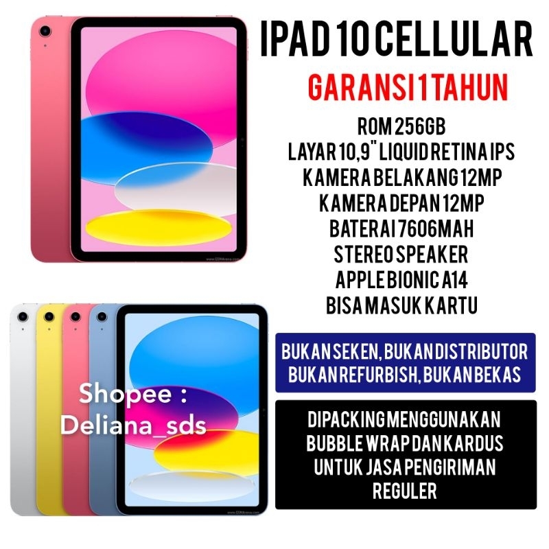 Ipad 10 256GB Cellular Bergaransi Ipad 10 Cellular 256GB Ipad 10 256GB Selluler Ipad 10 256GB Cell I