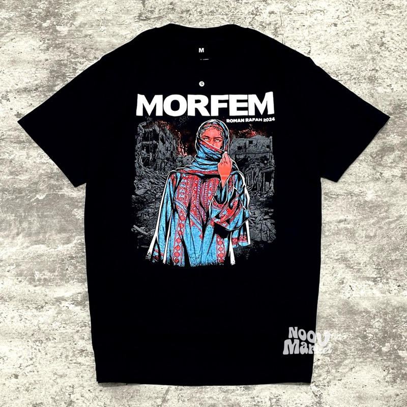 noov music merch Morfem - Roman Rafah 2024 Tshirt - Black | Original Merchandise Kaos Pria