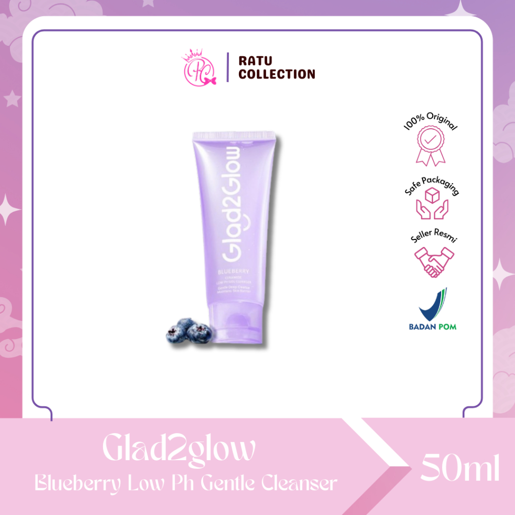 【BPOM】Glad2Glow Low Ph Face Wash Cleanser Gel Blueberry Ceramide Sabun Cuci Facial Wash Muka Mencera