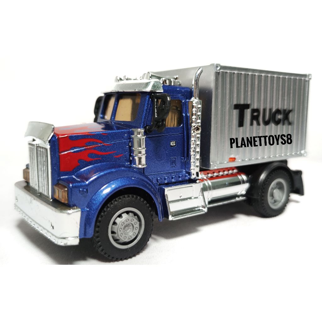 Diecast Truk Box Biru Silver Mainan Anak Pullback Metal Truck