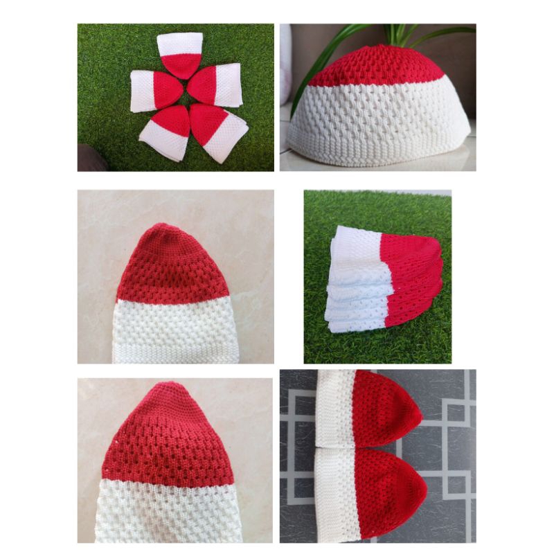 peci merah putih rajut peci Abah aos anak dewasa termurah nyaman ramah dikantong