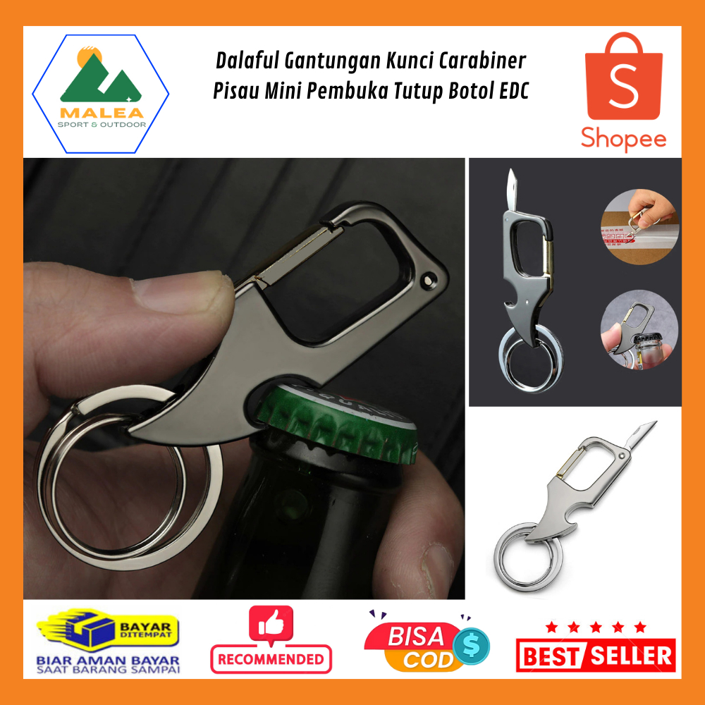 Gantungan Kunci Carabiner Pisau Mini Pembuka Tutup Botol EDC / gantungan kunci pembuka botol pisau