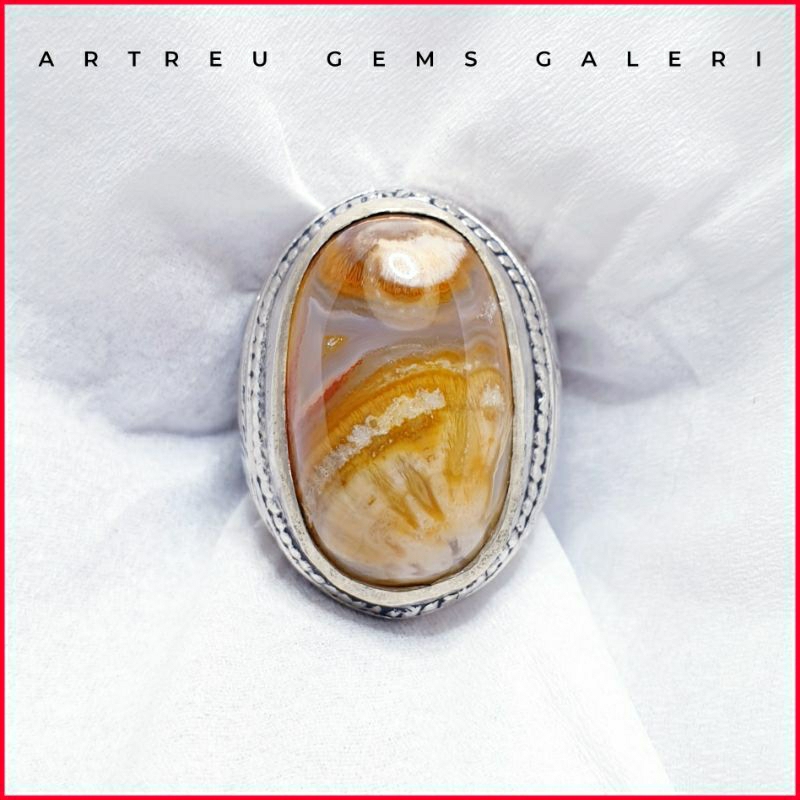 Batu Cendana Serat Emas Unik | COD Bisa | Cincin Batu Akik Ring 5 - 10