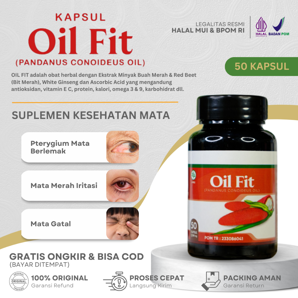 Obat Mata Berlemak Pterygium, Obat Iritasi Mata Merah, Obat Gatal Mata Dengan Oil Fit Kapsul Herbal