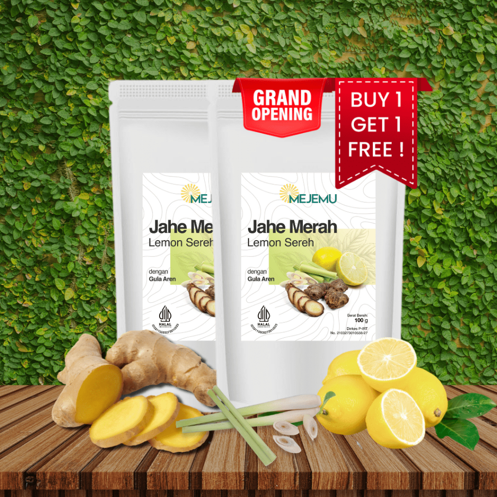 

Jamu Jahe Merah Lemon Sereh Gula Aren Bubuk Instan 100 Gram Mejemu Company