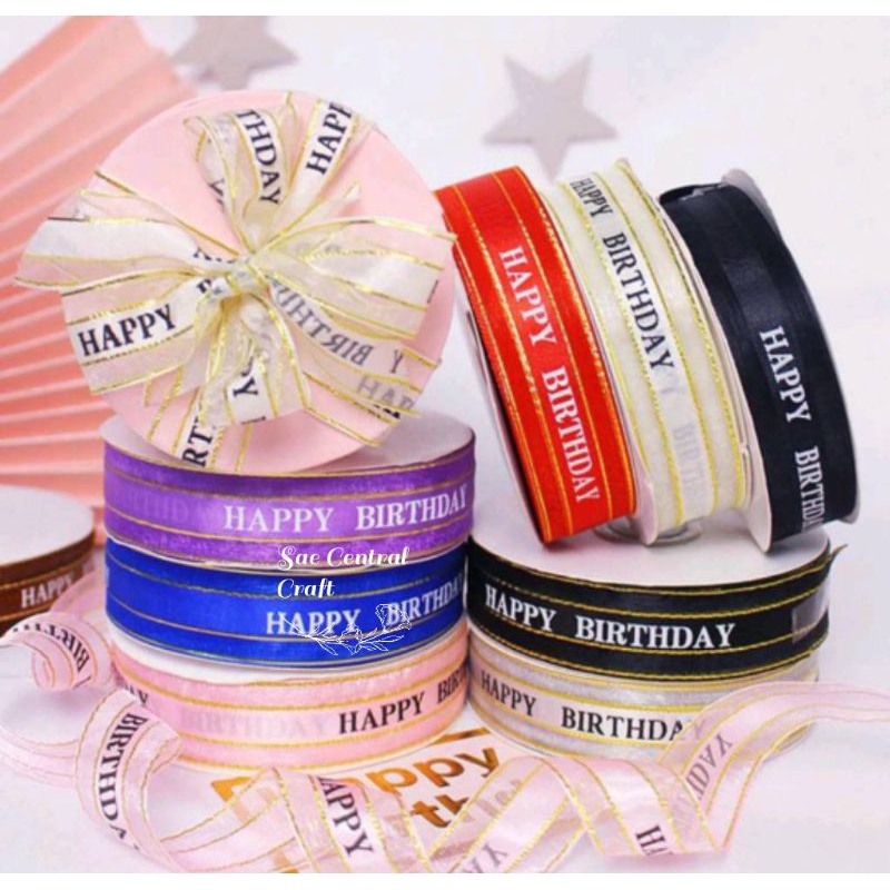 

Per Yard (90cm) Pita Organza Ribbon Happy Birtday 25mm - Pita Organdi Ribbon 2,5Cm DIY Craft - Pita Parcel Gift Hampers - Dekorasi Bouquet