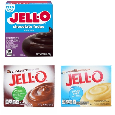 

Jell-O Instant Pudding (Chocolate, Sugar Free Chocolate, Sugar Free Vanilla)