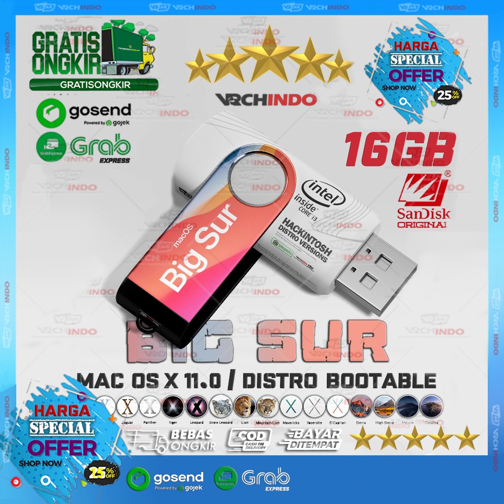 Mac OS X 11.0 - MacOS BIG SUR | Hackintosh for Dekstop PC Komputer / Laptop - 16GB Bootable Installe