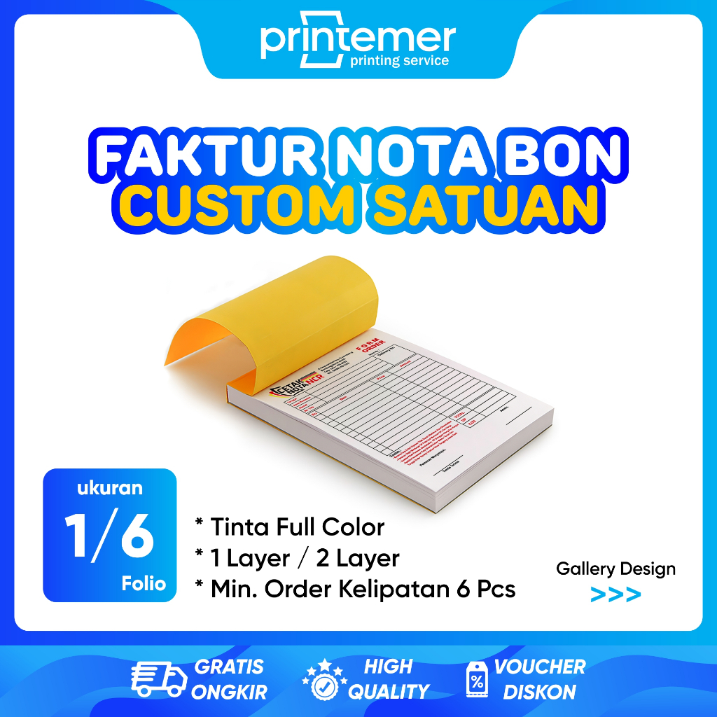 

CETAK NOTA BON FAKTUR CUSTOM 1/6 FOLIO SATUAN 2 LAYER | TERMURAH