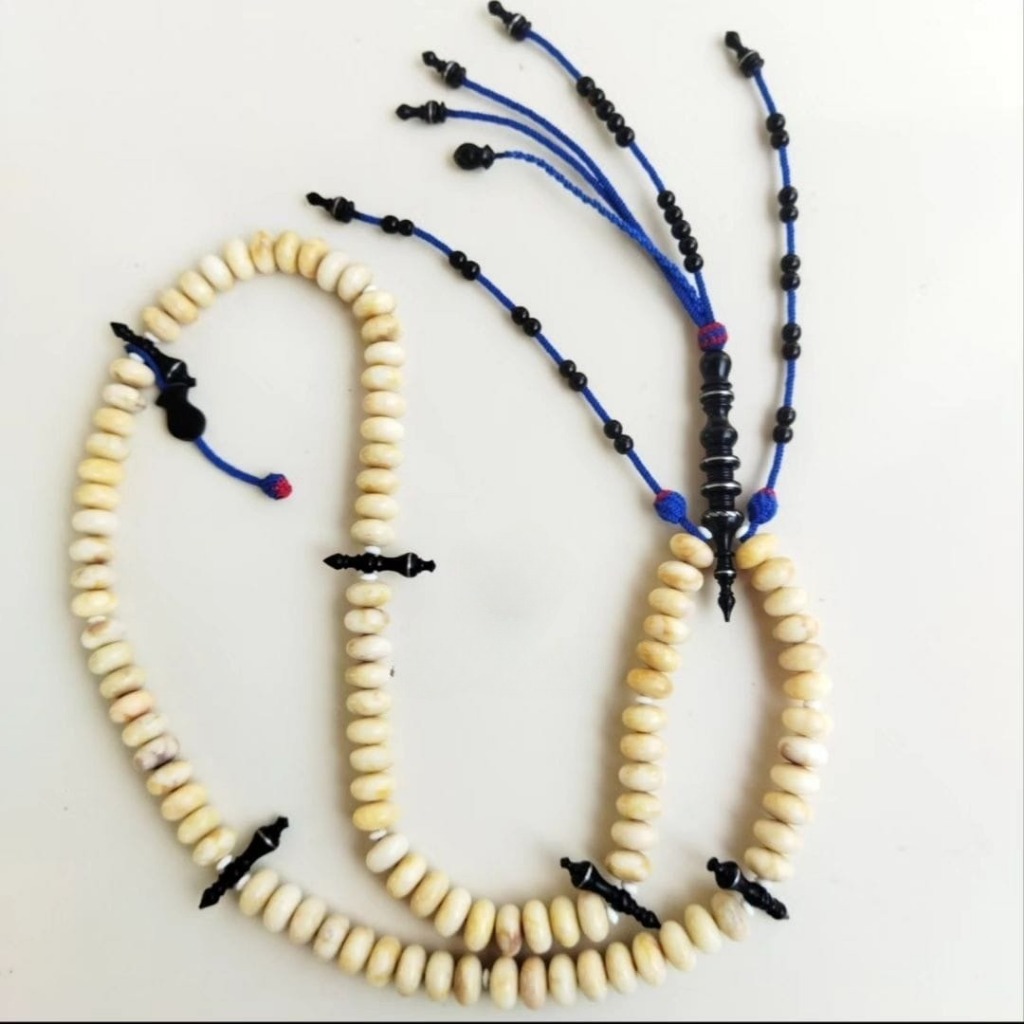 Tasbih Tijani Batu Marjan Putih Model Pipih Berkualitas