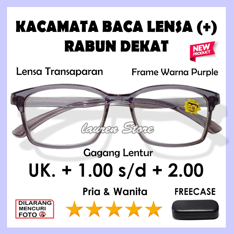 KACAMATA PLUS KACA MATA BACA PRIA WANITA / KACA MATA RABUN DEKAT UKURAN +1.00 SAMPAI +3.00 FRAME PUR