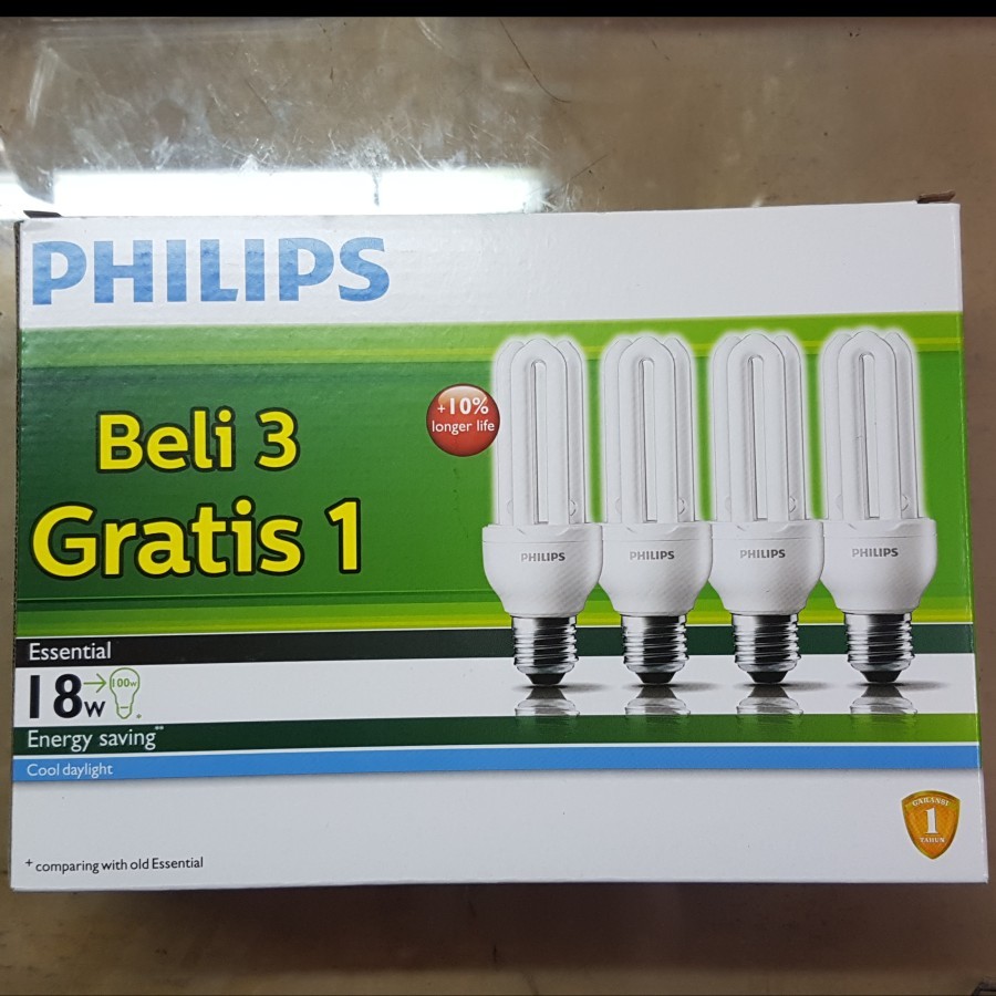 PHILIPS LAMPU ESSENTIAL 18W E27 PUTIH 4CT BELI 3 GRATIS 1 / BOHLAM LILIN / PLC / JARI HEMAT ENERGI 1