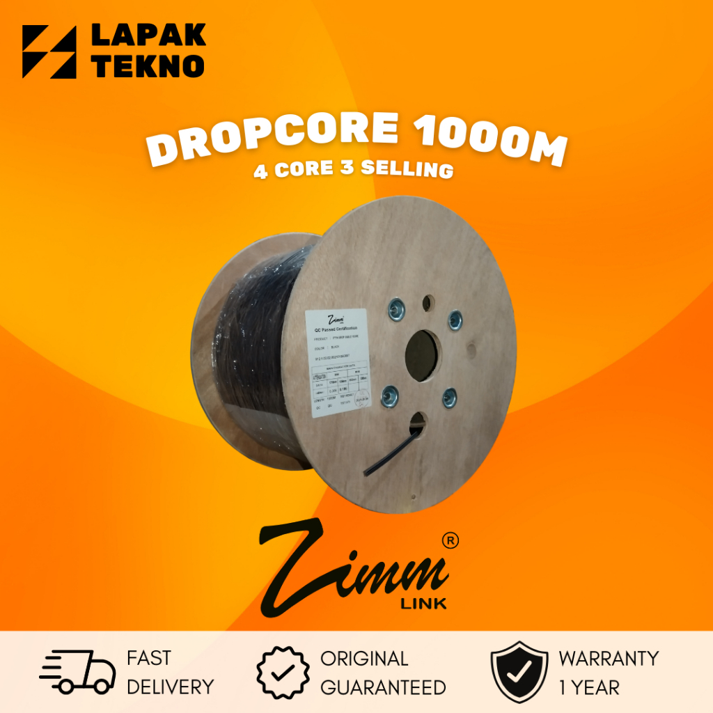 ZIMMLINK Kabel Dropcore 4 Core 1000 Meter 1KM Kabel Fiber Optik 1000m FTTH ZIMM LINK