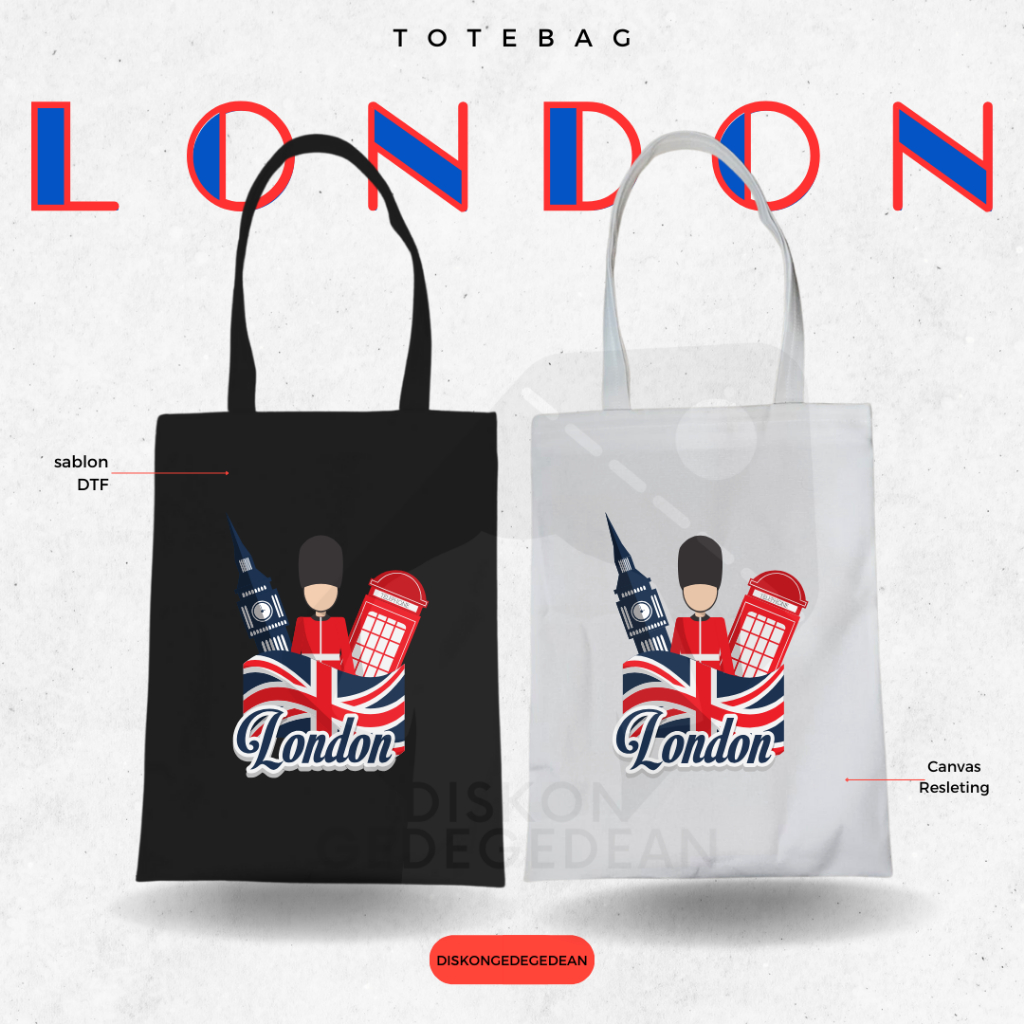 Diskongedegedean Totebag London Souvenir Tas Oleh Oleh London Kanvas Resleting 1