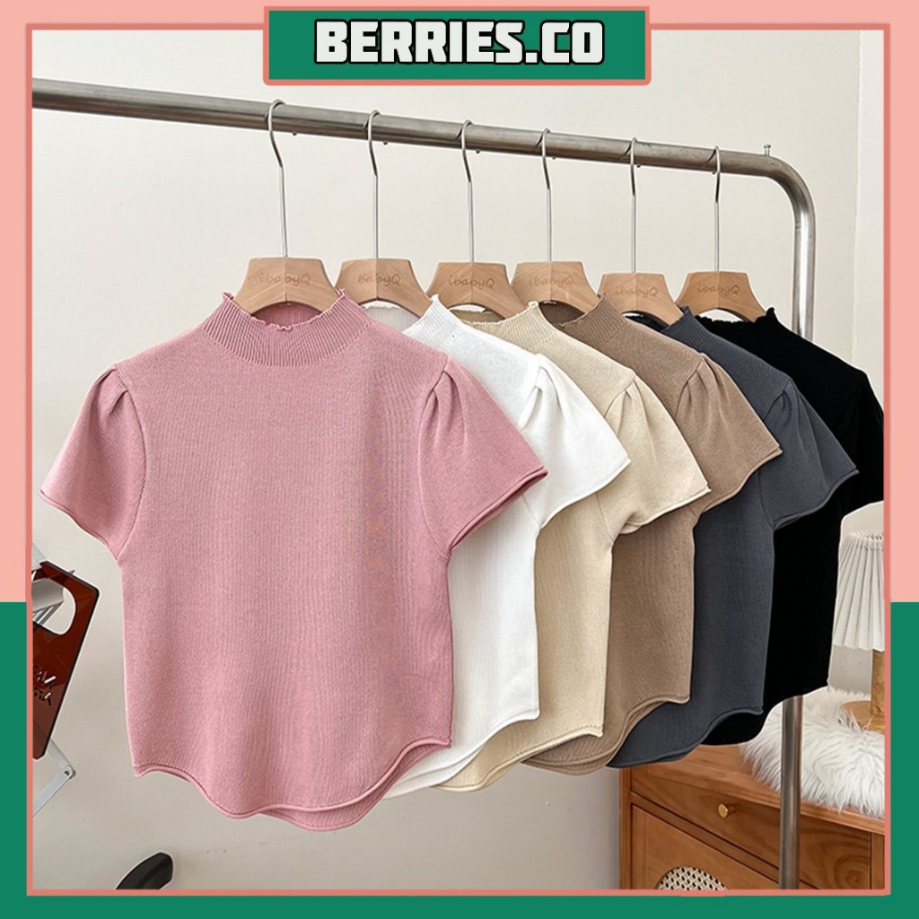 BRI*BJ1647 Baju Atasan Rajut Wanita Inner Turtleneck Kerah Tinggi Lengan Pendek Fashion Korea