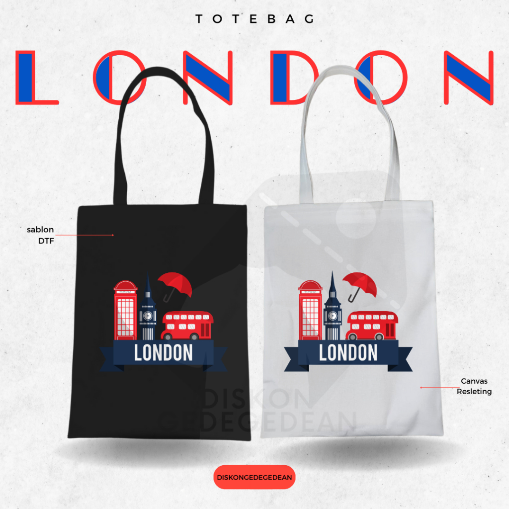 Diskongedegedean Totebag London Souvenir Tas Oleh Oleh London Kanvas Resleting 2