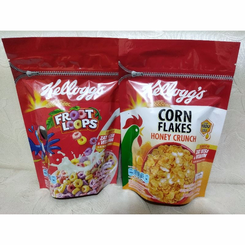 

Kelloggs / Kellogg's Corn Flakes Honey / Froot Loops Sereal Pouch 60 Gram