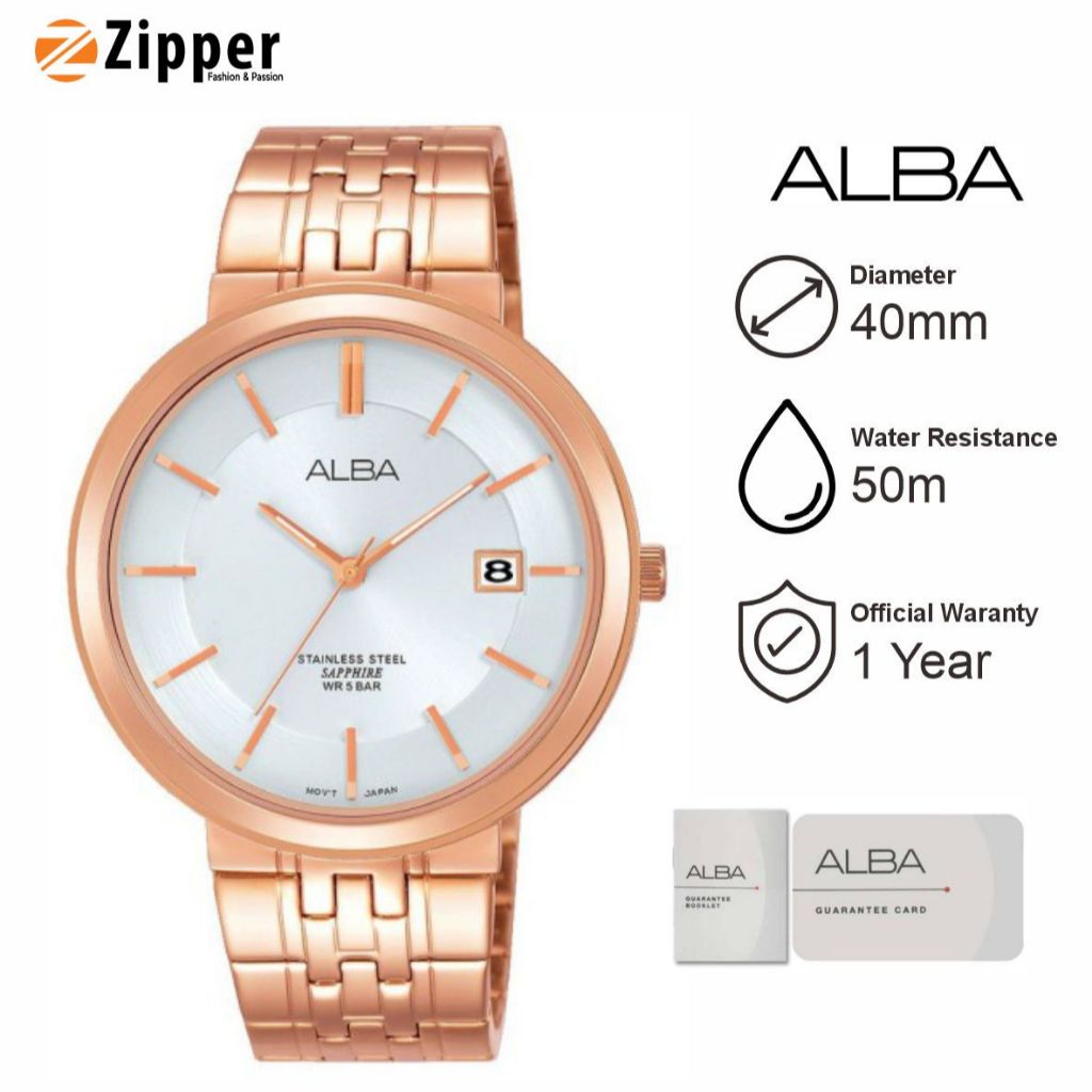 Jam Tangan Pria ALBA AS9D70X1 Man White Dial Sapphire Crystal Stainless Steel Original