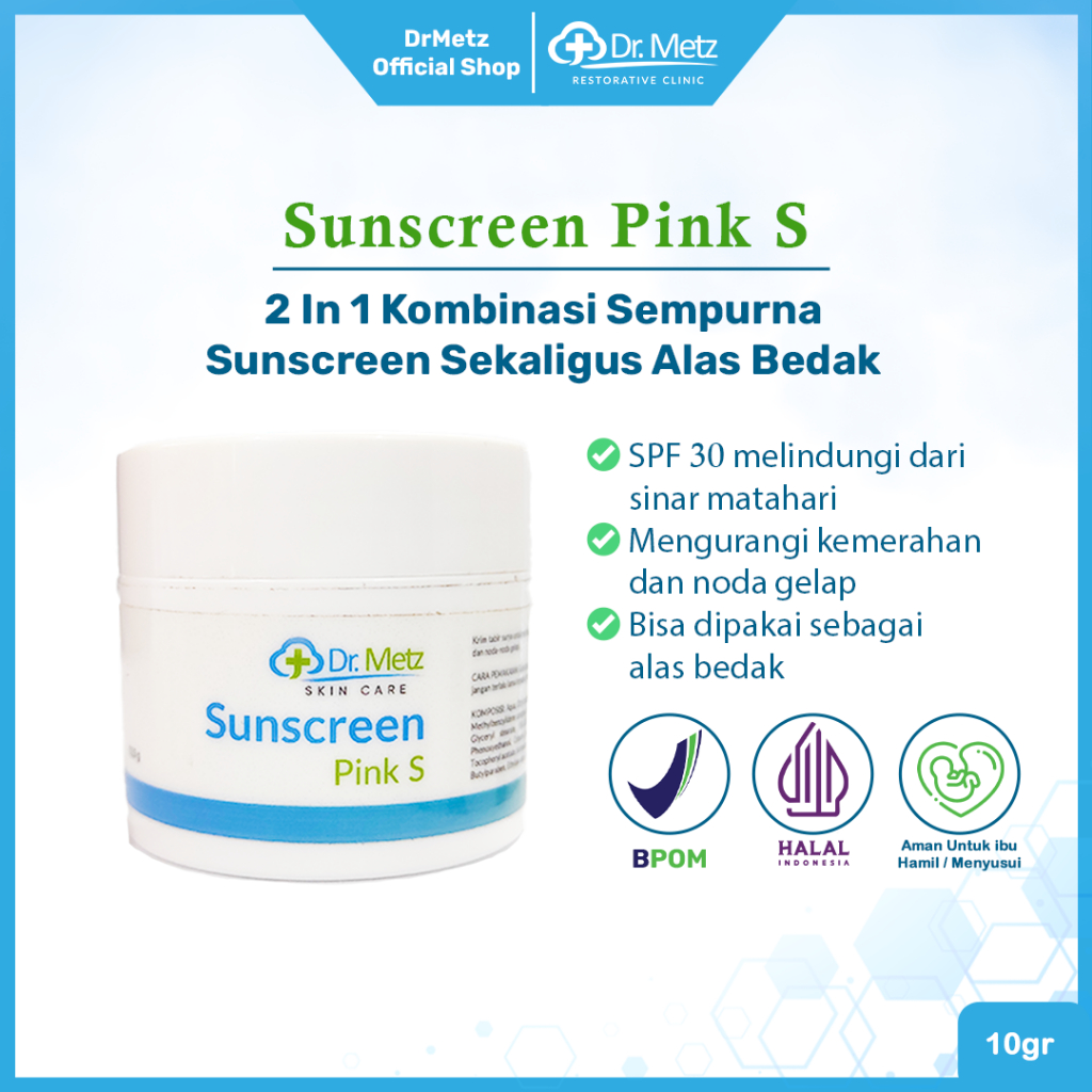 Dr Metz Skincare Sunscreen Pink S 10 gr - Alas Bedak Krim Tabir Surya Mencerahkan Kulit