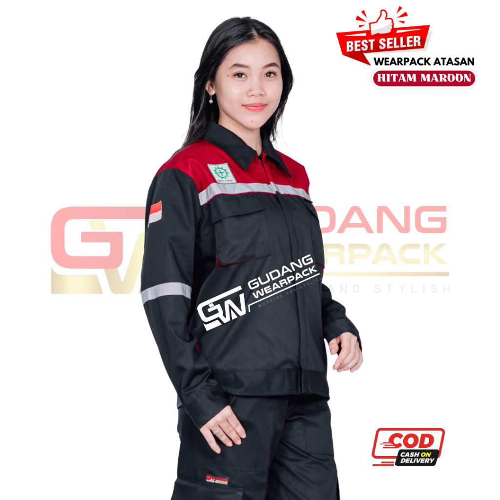 Wearpack Atasan Warna Hitam Maroon (baju kerja) - gudang wearpack
