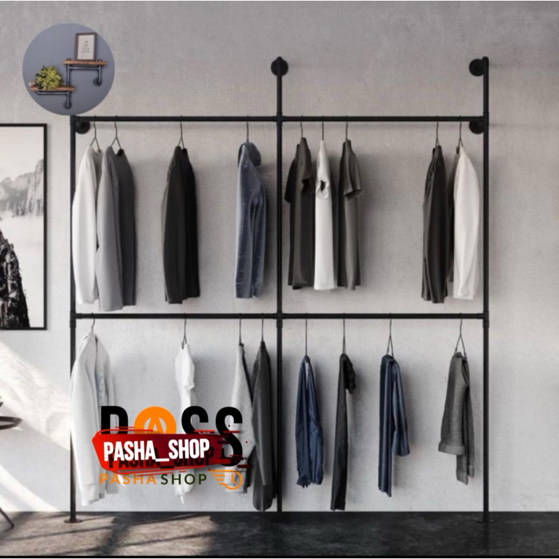Rak industrial / Rak gantungan baju / Rak pipa besi industrial
