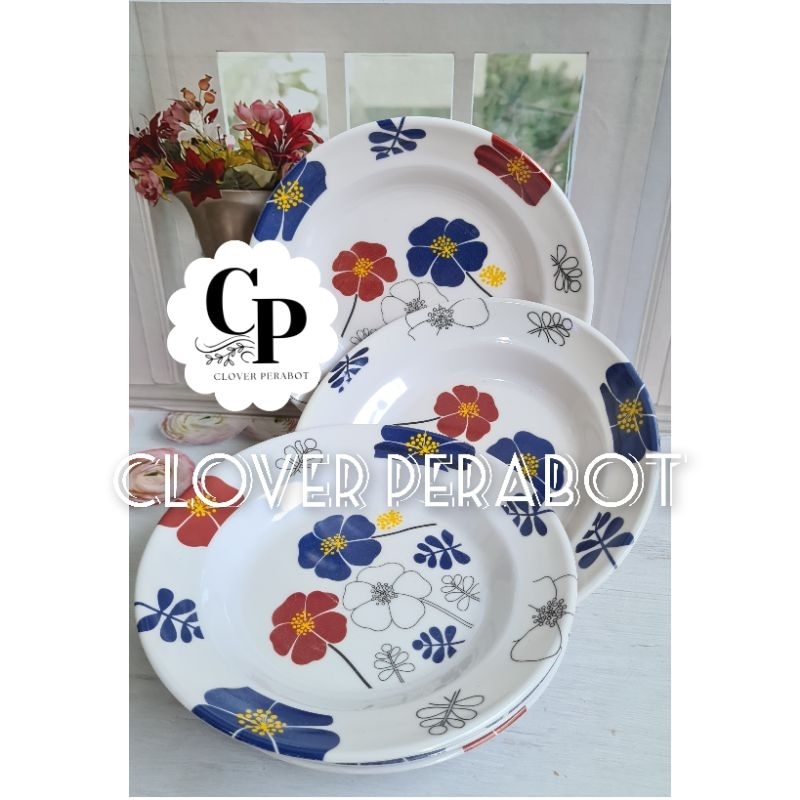 PAKET 1.LUSIN PIRING MAKAN MELAMIN MOTIF BUNGA BIRUU UKURAN 9inch/ PIRING MAKAN MELAMIN BULAT/ PIRIN