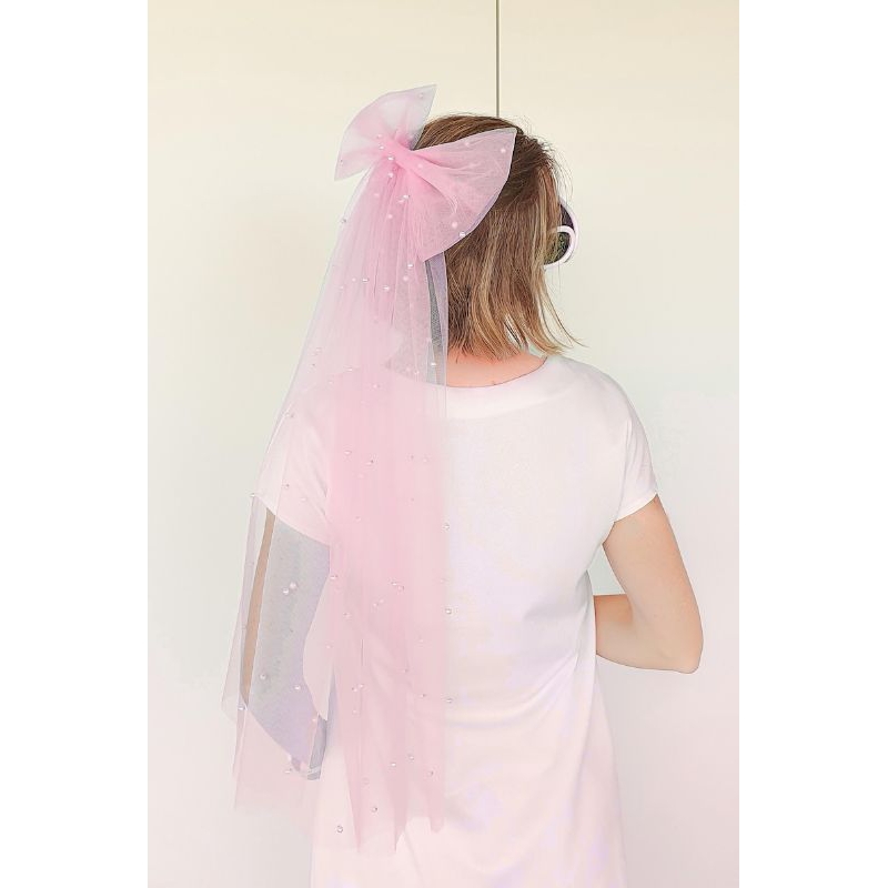 [VM140]Pearls Wedding Veil BABY PINK Bridal Veils 1 Tiers Beaded Soft Tulle with Comb Long Wedding A