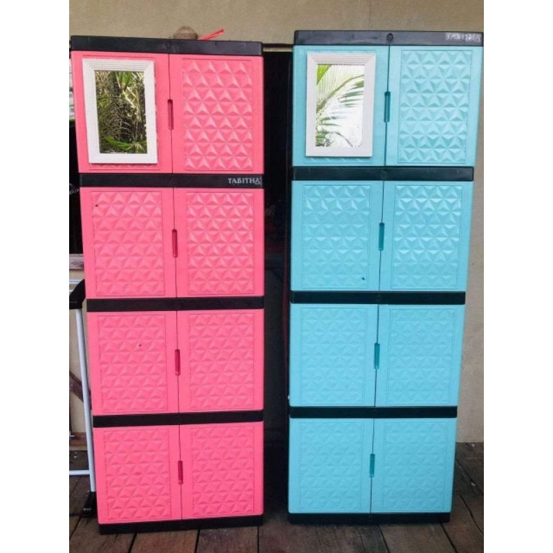 LEMARI PLASTIK 4 SUSUN + KACA / LEMARI TABITHA KACA 4 SUSUN MURAH