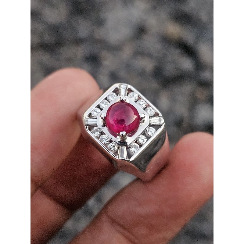 Cincin pria emas berlian batu merah delima cincin cowok emas putih cincin merah ruby cincin laki sim