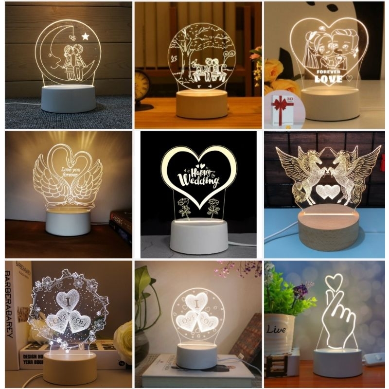 Lampu Hias -Lampu Tidur 3D LED - Desain Kreatif & Modern  - Tema Romantis
