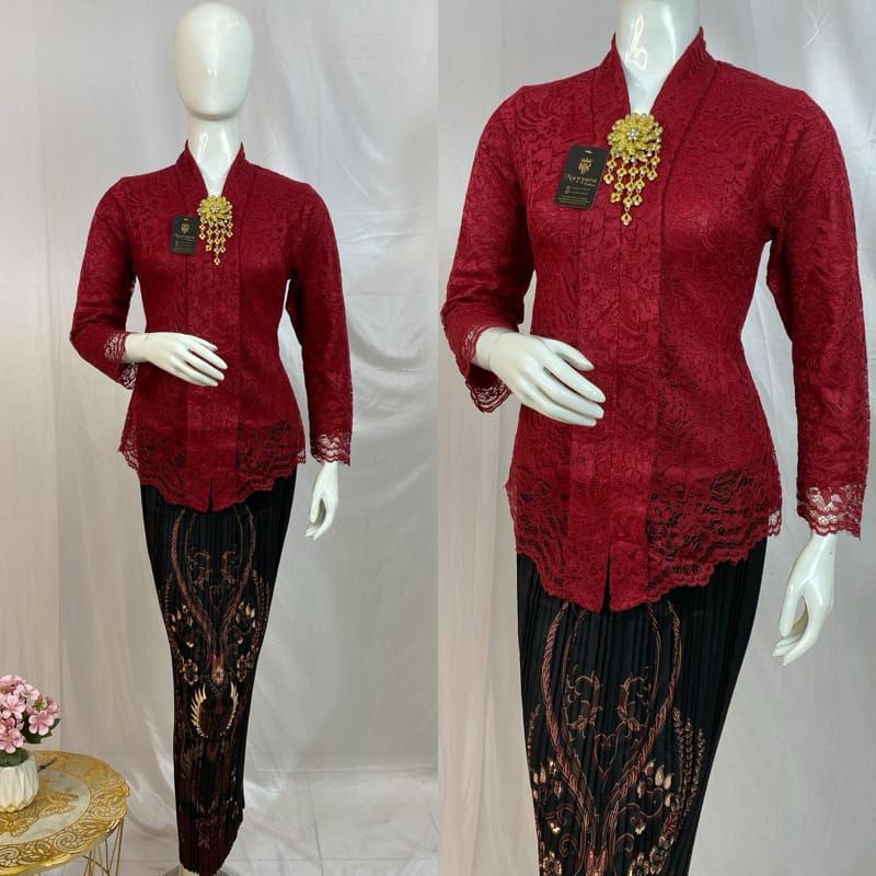 Setelan Kebaya Brokat Kartini Atasan Kebaya Modern Floy Lengan Panjang Baju Kondangan Wanita Dewasa