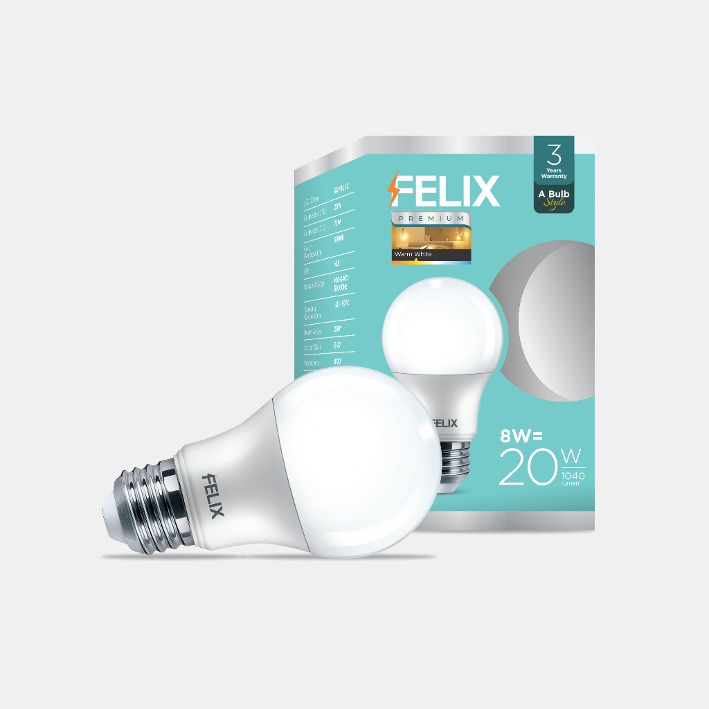 FELIX PREMIUM Lampu Bohlam LED 8 Watt A Bulb Style Kuning Warm White 3000K