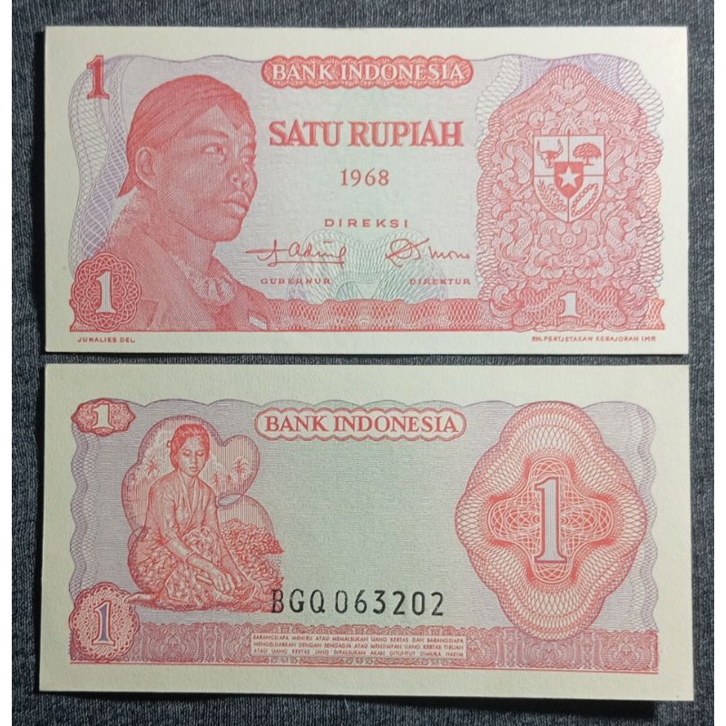 UANG KUNO 1RUPIAH JENDRAL SOEDIRMAN 1968 AU UNC GRESS