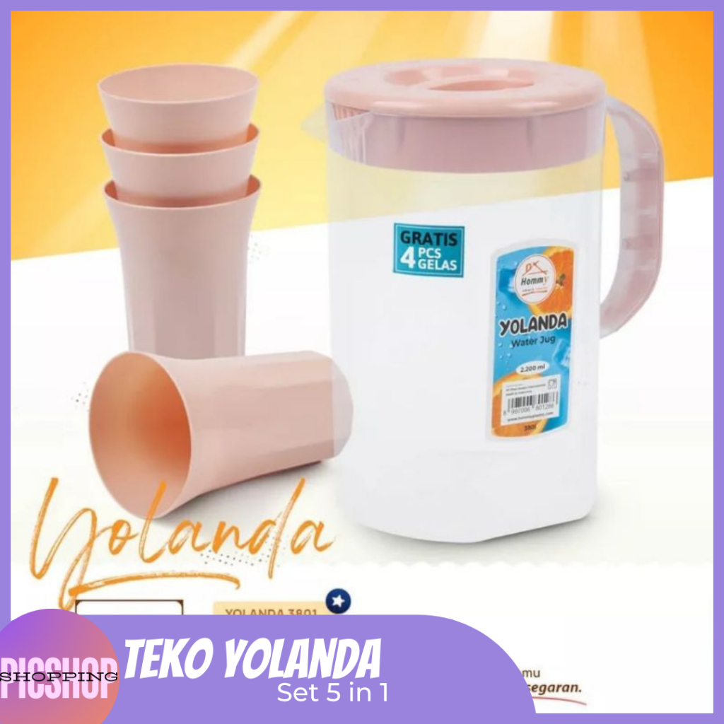 Teko Yolanda Set 5 in 1 / Teko Beranak Yolanda / Teko set gelas