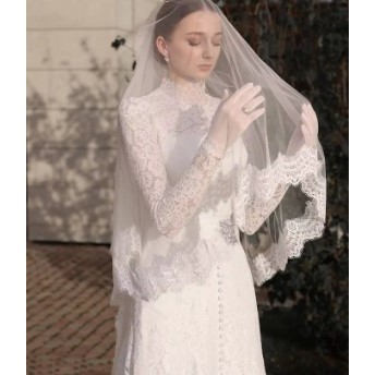 GAUN PERNIKAHAN WEDDING GOWN  SIMPLE BROCADE LENGAN PANJANG WEDDING LACE