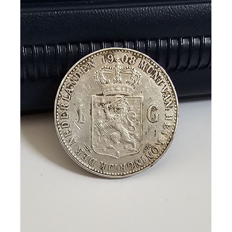 koin kuno 1 gulden Wilhelmina Crown 1908