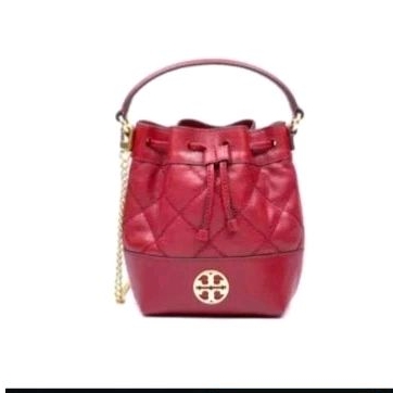 Willa Quilted Leather Redstone Drawstring Bucket Bag