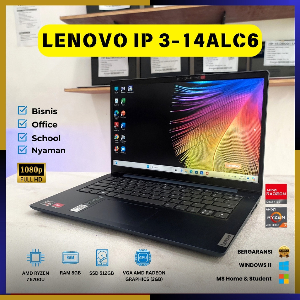 Second Bergaransi LENOVO IP 3-14ALC6 - RAM 8GB/ SSD 512GB - AMD Ryzen 7 Termurah