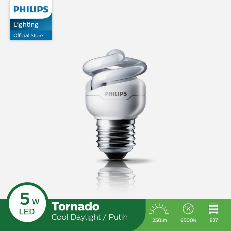 Philips Lampu Bohlam Tornado Hijau 5 Watt 8 Watt 12 Watt 15 Watt 20 Watt 24 Watt E27 Putih Cool Whit