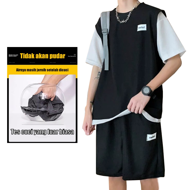 Cuci Gudang 3Y Baju Setelan Pria Korea Kaos Baju 1 Set Pria One Set Pria Baju Satu Set Pria Outfit