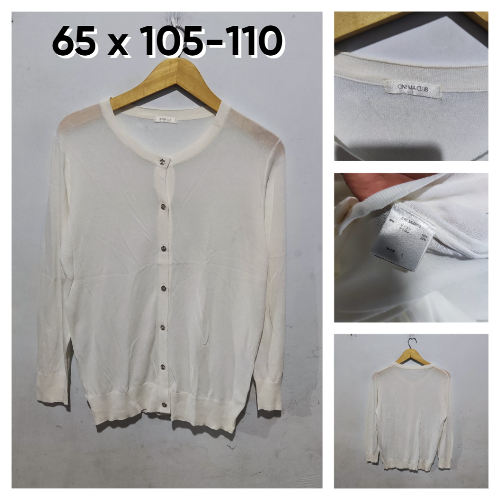 Cardigan Tipis Cinema Club Putih Broken White BW O Neck Size L Wanita Atasan Cewek Outer Knit Nerawa