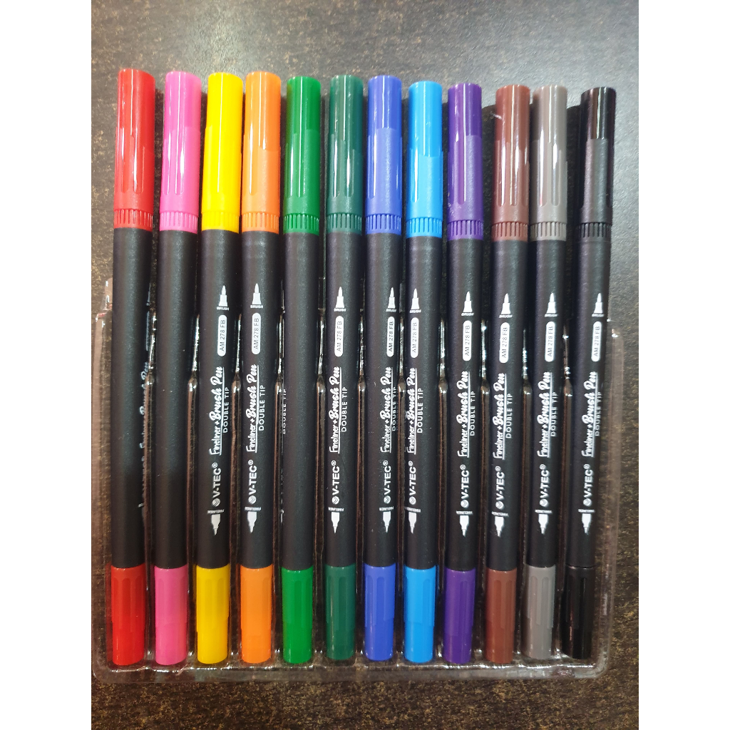 

V-tec Brush Pen Dual Tip / Fineliner + Brush Pen V-tec 12 Warna Double Tip AM278FB