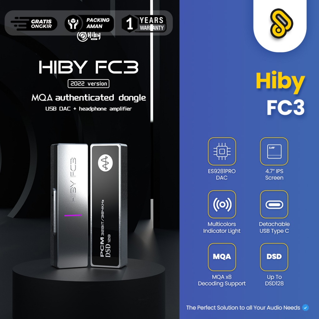 HiBy FC3 Portable MQA USB DAC Headphone Amplifier
