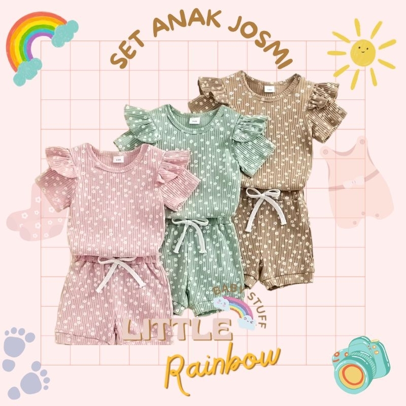 Littlerainbow - SETELAN ANAK JOSMI / SETELAN ANAK KNIT PEREMPUAN / SETELAN KNIT PENDEK MOTIF